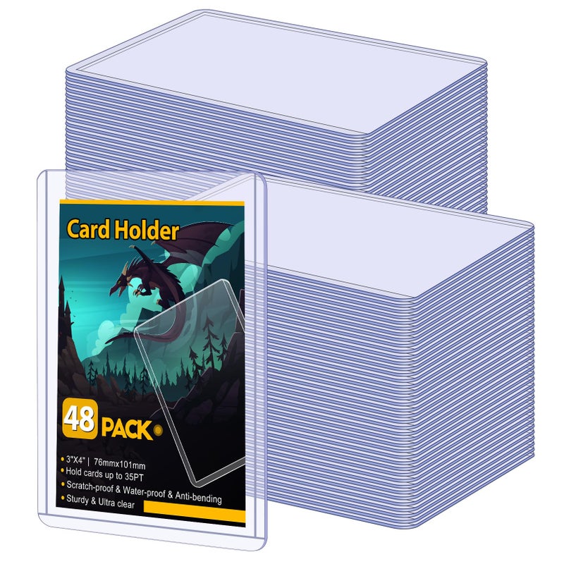 سويز 48 جرابًا للبطاقات من البلاستيك الصلب، حامل بطاقات Sooez 35PT، واقي بطاقة بيسبول 3 بوصة × 4 بوصة، حافظة بطاقات صلبة لبطاقات الألعاب القابلة للتحصيل، بطاقات كرة القدم الرياضية التجارية ذات الحجم القياسي - Image 1